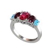 Oval 5 Taşlı Yüzük - Rodolit garnet, kök yakut ve akuamarin 925 ayar gümüş yüzük #xa51ay