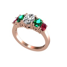 Oval 5 Taşlı Yüzük - Swarovski, yeşil kuvars ve rodolit garnet 18 ayar rose altın yüzük #xqz8bm