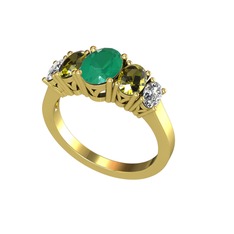 Kök zümrüt, peridot ve swarovski 14 ayar altın yüzük