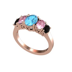 Oval 5 Taşlı Yüzük - Akuamarin, pembe kuvars ve siyah zirkon 18 ayar rose altın yüzük #xuboha
