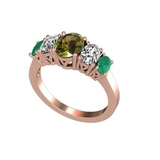 Oval 5 Taşlı Yüzük - Peridot, swarovski ve kök zümrüt 14 ayar rose altın yüzük #xubxz3