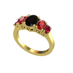 Siyah zirkon, garnet ve rodolit garnet 18 ayar altın yüzük