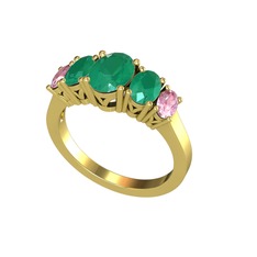 Oval 5 Taşlı Yüzük - Kök zümrüt ve pembe kuvars 925 ayar altın kaplama gümüş yüzük #y8ti3q