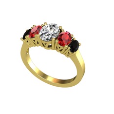 Swarovski, garnet ve siyah zirkon 18 ayar altın yüzük
