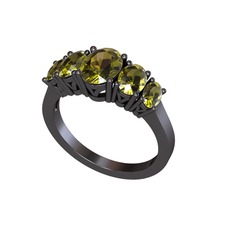 Oval 5 Taşlı Yüzük - Peridot 925 ayar siyah rodyum kaplama gümüş yüzük #yiz806