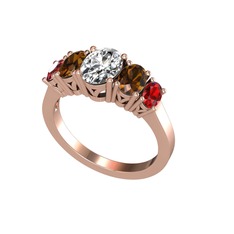Beyaz zirkon, dumanlı kuvars ve garnet 14 ayar rose altın yüzük