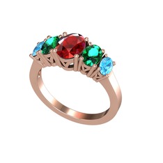 Garnet, yeşil kuvars ve akuamarin 18 ayar rose altın yüzük