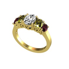 Oval 5 Taşlı Yüzük - Swarovski, peridot ve kök yakut 18 ayar altın yüzük #yprlma