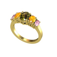 Oval 5 Taşlı Yüzük - Peridot, sitrin ve pembe kuvars 925 ayar altın kaplama gümüş yüzük #yqm5h7