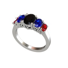 Siyah zirkon, lab safir ve garnet 8 ayar beyaz altın yüzük