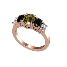 Peridot, siyah zirkon ve beyaz zirkon 925 ayar rose altın kaplama gümüş yüzük
