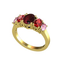 Oval 5 Taşlı Yüzük - Kök yakut, garnet ve pembe kuvars 18 ayar altın yüzük #z0ehzo