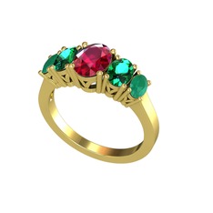 Oval 5 Taşlı Yüzük - Rodolit garnet, yeşil kuvars ve kök zümrüt 8 ayar altın yüzük #z6bnne