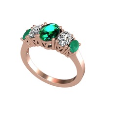 Oval 5 Taşlı Yüzük - Yeşil kuvars, swarovski ve kök zümrüt 8 ayar rose altın yüzük #zeb8id