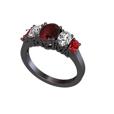 Kök yakut, beyaz zirkon ve garnet 925 ayar siyah rodyum kaplama gümüş yüzük