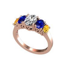 Oval 5 Taşlı Yüzük - Swarovski, lab safir ve sitrin 14 ayar rose altın yüzük #zhw3x3