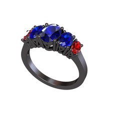 Oval 5 Taşlı Yüzük - Lab safir ve garnet 925 ayar siyah rodyum kaplama gümüş yüzük #zjmkaz
