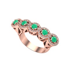 Kalpli 5 Taş Yüzük - Kök zümrüt ve pırlanta 18 ayar rose altın yüzük (0.6 karat) #12knrhh