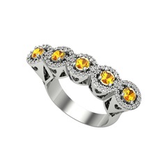 Kalpli 5 Taş Yüzük - Sitrin ve beyaz zirkon 925 ayar gümüş yüzük #13z34r6