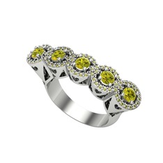 Kalpli 5 Taş Yüzük - Peridot 18 ayar beyaz altın yüzük #1562q76