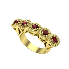 Kalpli 5 Taş Yüzük - Garnet ve peridot 14 ayar altın yüzük #15l3gms