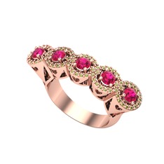 Kalpli 5 Taş Yüzük - Rodolit garnet ve peridot 18 ayar rose altın yüzük #162iz1f
