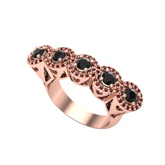 Kalpli 5 Taş Yüzük - Siyah zirkon ve garnet 8 ayar rose altın yüzük #16arsb0