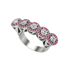Kalpli 5 Taş Yüzük - Swarovski ve rodolit garnet 8 ayar beyaz altın yüzük #16rhybp