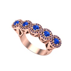 Kalpli 5 Taş Yüzük - Lab safir ve ametist 14 ayar rose altın yüzük #17bir33