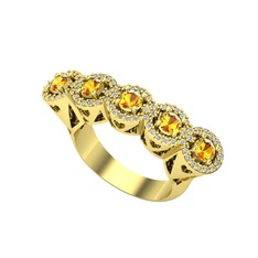 Kalpli 5 Taş Yüzük - Sitrin ve swarovski 8 ayar altın yüzük #18sdcjc