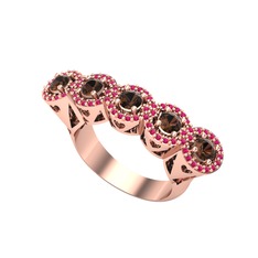 Dumanlı kuvars ve rodolit garnet 925 ayar rose altın kaplama gümüş yüzük