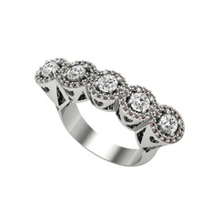 Kalpli 5 Taş Yüzük - Swarovski ve dumanlı kuvars 8 ayar beyaz altın yüzük #1b2109a