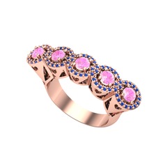 Pembe kuvars ve lab safir 8 ayar rose altın yüzük