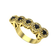 Kalpli 5 Taş Yüzük - Siyah zirkon ve dumanlı kuvars 925 ayar altın kaplama gümüş yüzük #1bucsm7