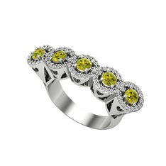 Kalpli 5 Taş Yüzük - Peridot ve beyaz zirkon 18 ayar beyaz altın yüzük #1bz725l