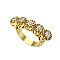Kalpli 5 Taş Yüzük - Swarovski ve garnet 18 ayar altın yüzük #1ces7j0