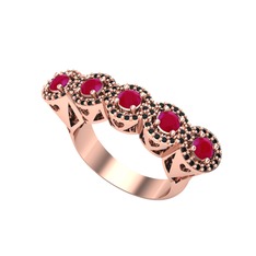 Kök yakut ve siyah zirkon 18 ayar rose altın yüzük