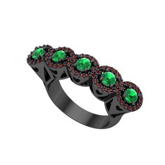 Yeşil kuvars ve garnet 925 ayar siyah rodyum kaplama gümüş yüzük