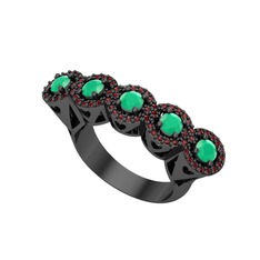 Kalpli 5 Taş Yüzük - Kök zümrüt ve garnet 925 ayar siyah rodyum kaplama gümüş yüzük #1ewwdkf