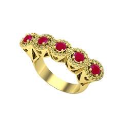 Kalpli 5 Taş Yüzük - Kök yakut ve peridot 18 ayar altın yüzük #1f14bbq