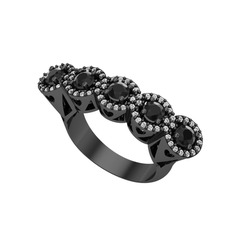 Kalpli 5 Taş Yüzük - Siyah zirkon ve swarovski 925 ayar siyah rodyum kaplama gümüş yüzük #1hryttd