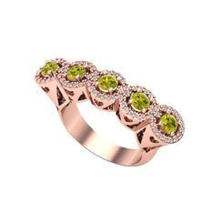 Peridot ve beyaz zirkon 18 ayar rose altın yüzük