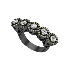 Kalpli 5 Taş Yüzük - Swarovski ve peridot 925 ayar siyah rodyum kaplama gümüş yüzük #1l4tjup