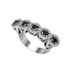 Kalpli 5 Taş Yüzük - Siyah zirkon ve swarovski 18 ayar beyaz altın yüzük #1lg3oeb