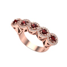 Kalpli 5 Taş Yüzük - Garnet ve swarovski 18 ayar rose altın yüzük #1lgjo35