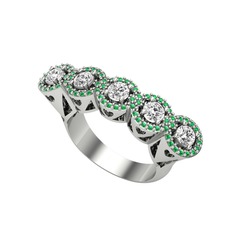 Kalpli 5 Taş Yüzük - Swarovski ve yeşil kuvars 8 ayar beyaz altın yüzük #1mbqy8x