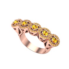 Kalpli 5 Taş Yüzük - Sitrin 8 ayar rose altın yüzük #1mk08ev