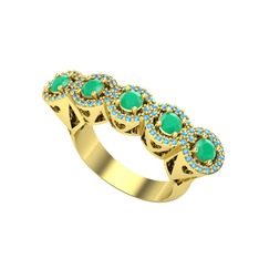 Kalpli 5 Taş Yüzük - Kök zümrüt ve akuamarin 925 ayar altın kaplama gümüş yüzük #1op3fnl