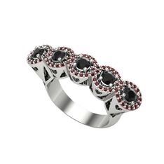 Kalpli 5 Taş Yüzük - Siyah zirkon ve garnet 8 ayar beyaz altın yüzük #1ot2un
