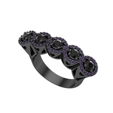 Kalpli 5 Taş Yüzük - Siyah zirkon ve ametist 925 ayar siyah rodyum kaplama gümüş yüzük #1oxrdvs